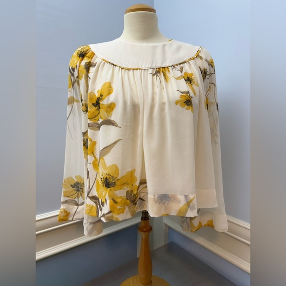 Wilfred Tops - Aritzia Floral cropped sheer blouse